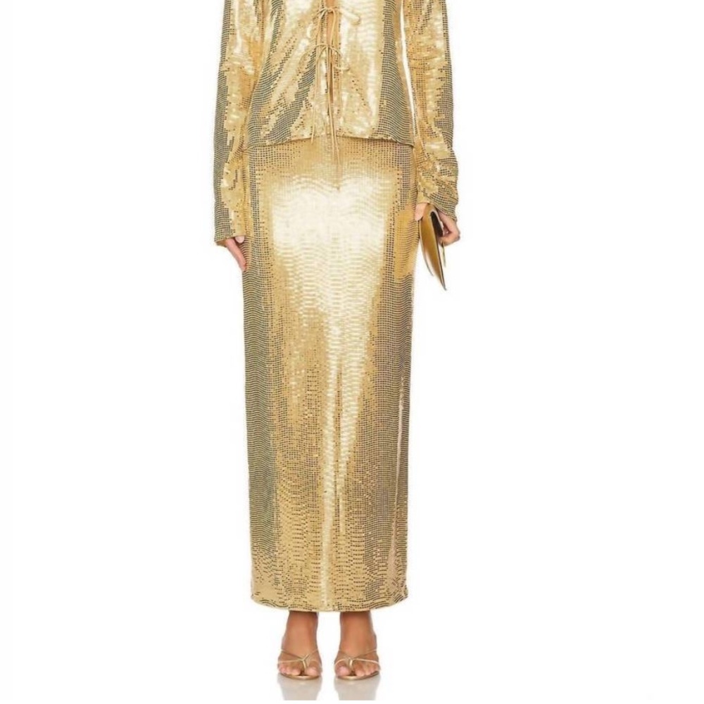 Show Me Your MuMu Shimmering Gold Maxi Skirt Medium